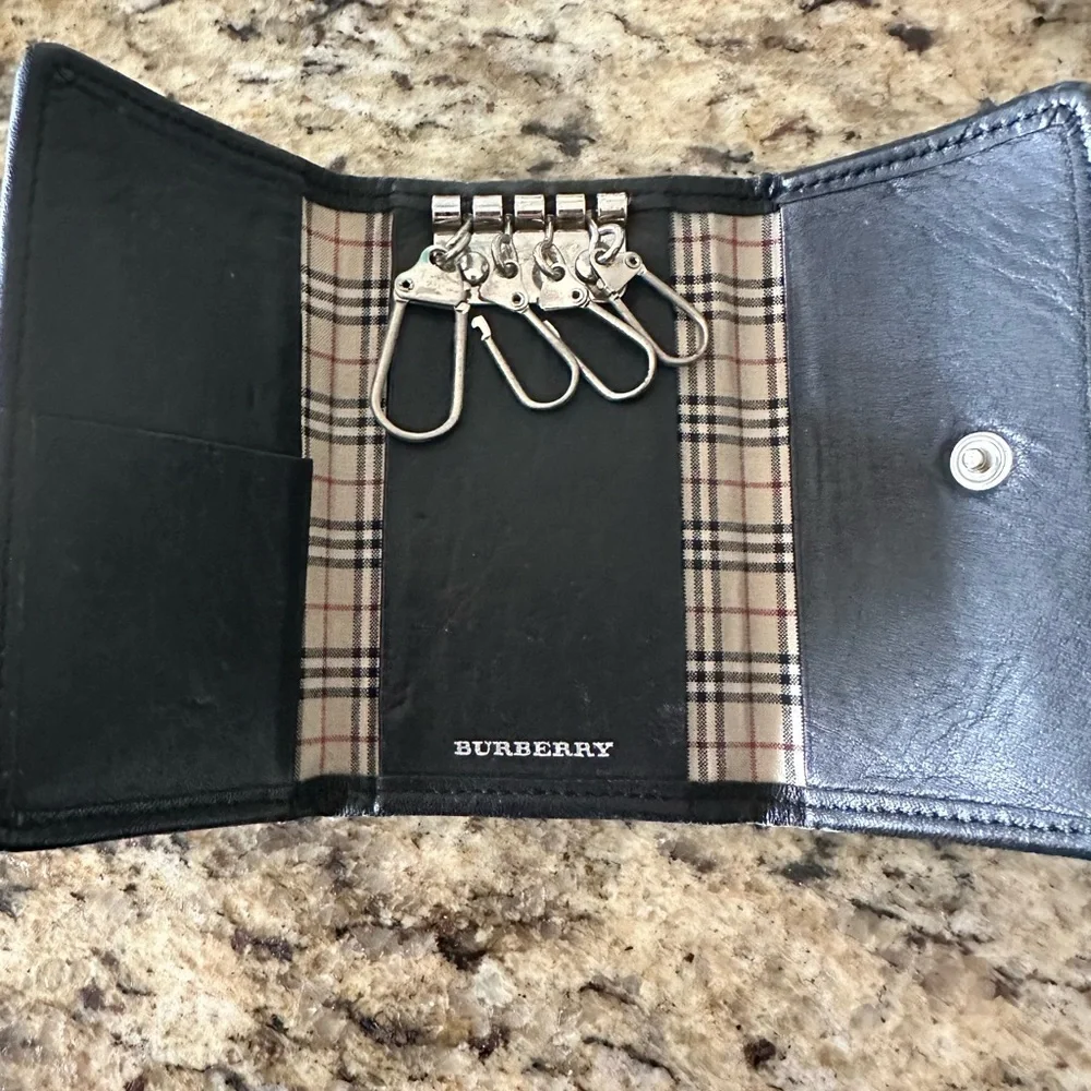 Burberry Black Key Card Holder with Textured Design